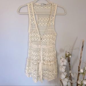 Super Boho Cream Lace Vest w/ Button Closure